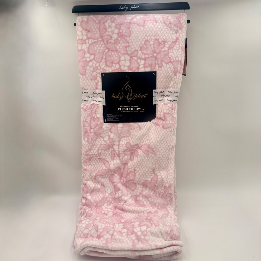 Baby Phat Pink Lace Floral Oversized Plush Throw Blanket 60x70 Y2K Cat Logo NEW